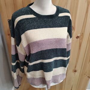 Willow And Clay Women Size Medium Soft Pullover Sweater Green Cream Purple